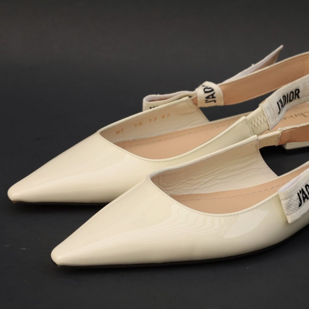 Christian Dior J'adior Slingback Ballerina Off White Patent Leather EU 37